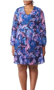 NWT Alexia Admor Mini Floral Chiffon Long Slit Sleeves V-Neck Sz 1X - Picture 1 of 10