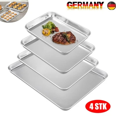 Backblech, Edelstahl Groß Auflaufform Ofenblech 4Er Set, Rechteckig Backform Kuc - Bild 1 von 4