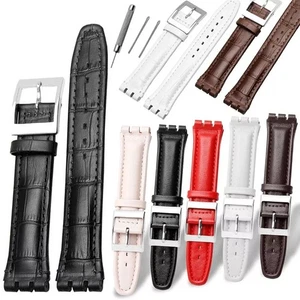 17mm 19mm Leather Bamboo Belt Watch Band Cowhide Bracelet Watch Strap for SWATCH - Picture 1 of 23