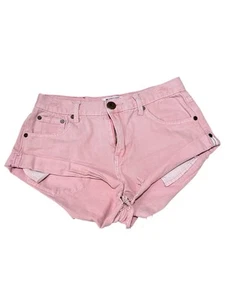 One Teaspoon Bandits Pink Shorts Womens Size 25 Cuffed Hem Denim - Picture 1 of 9