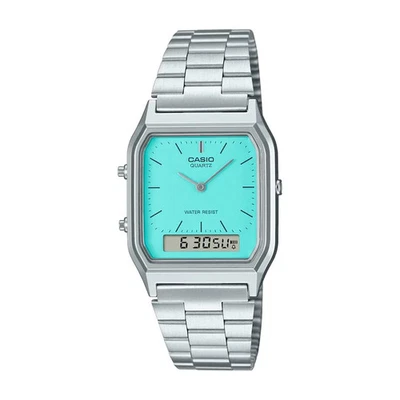 Casio Vintage Silver Turquoise Blue Analog-Digital Classic Watch AQ-230A-2A2 - Image 1 of 4