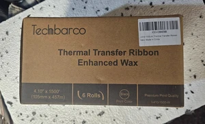 Techbarco Thermal Transfer Ribbon Enhanced Wax 4.10" X1500" 5 Roll Open Box - Picture 1 of 5