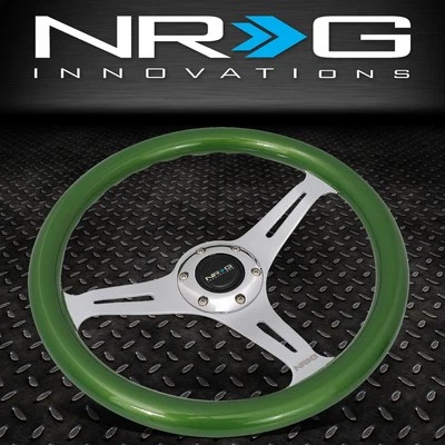 NRG 350MM CHROME 2"DEEP DISH SPOKE GREEN COLORED WOOD GRIP RACING STEERING WHEEL - Image 1 of 4
