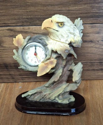 Vintage Desk Clock Bald Eagle Handmade Hand Painted Quartz Movement (FREE SHIP) - Image 1 of 4