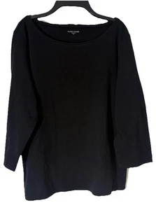 Top Eileen Fisher cotone collo barca maglia girocollo manica 3/4 vero nero taglia XL - Foto 1 di 12