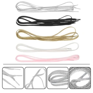 5 pares de zapatos planos de encaje con brillo de metal con cordones de colores cordones elegantes - Imagen 1 de 12