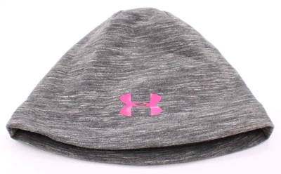 Under Armour Beanie Hat OSFA Gray Pink Logo Cold Gear Knit Stretch Cotton Womens - Image 1 of 4