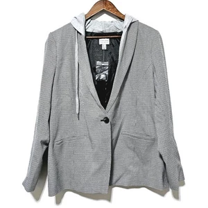 Susan Graver Houndstooth Blazer W/Hood Black Gray Pockets Sz L NWOT Normcore - Picture 1 of 5