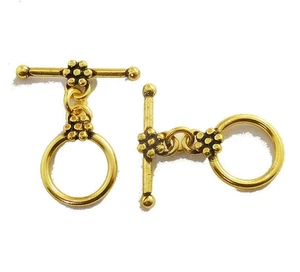 6 SET 15X25MM SOLID COPPER BALI TOGGLE CLASP ANTIQUE GOLD PLATED 560 RR - Picture 1 of 3