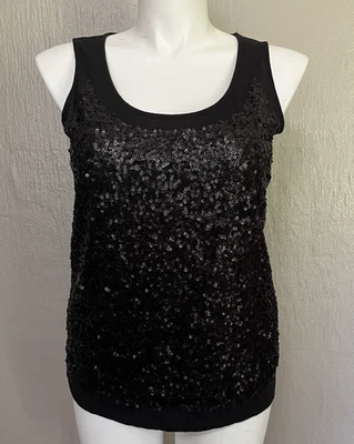 Talbots Womens Plus Size Sleeve Tank Tee Solid Black Sequins Holiday Party 1X - Image 1 of 4