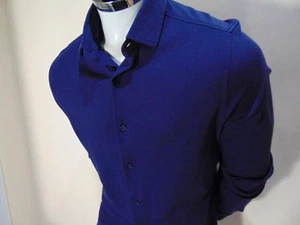 Jos A Bank Shirt Mens M Dark Blue Long Sleeve Stretch Oxford Slim Button Down - Picture 1 of 10