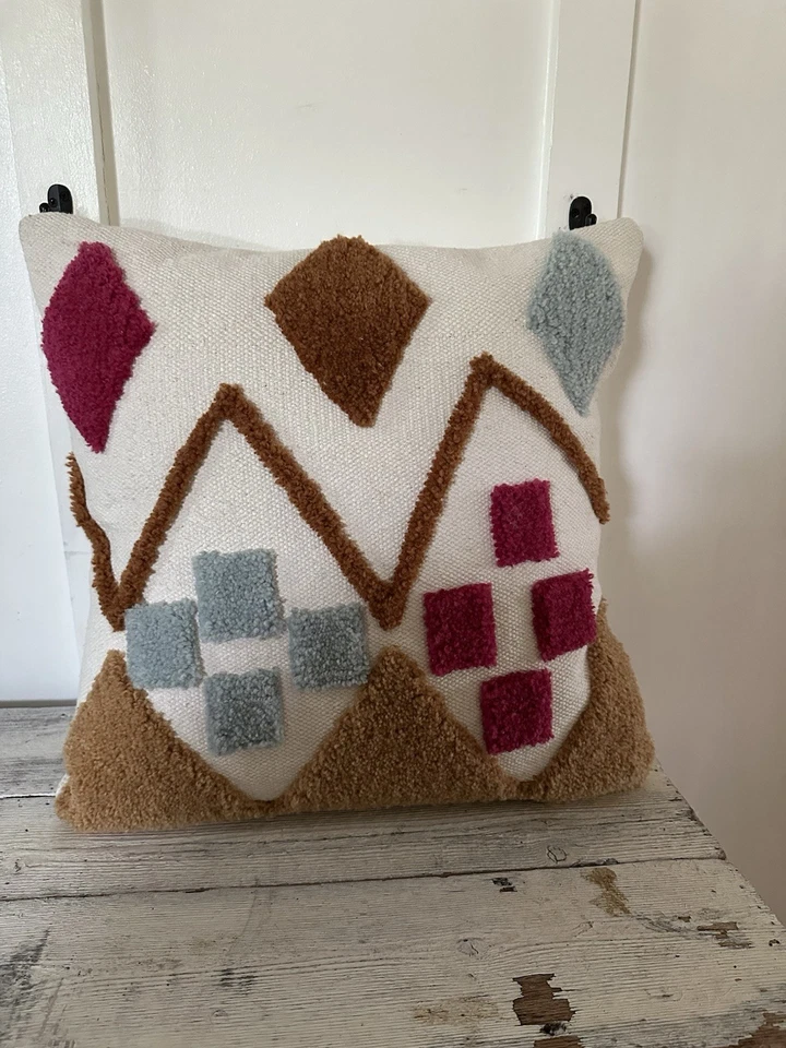 Duck Cloth Pillow With Abstract Raised Yarn Designs Feather Insert 16”by16” IKEA - Image 1 of 4