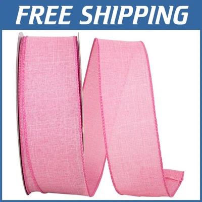 Elegant Pink Linen Ribbon Spool, 2.5" x 50 Yards - Image 1 of 2