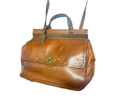Bolso de Hombro Cartera de Cuero Frye Vintage Marrón Herrajes de Latón Envejecido Foto 1 de 4