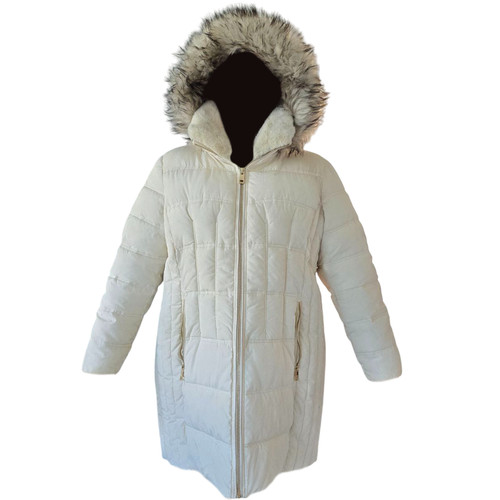 Giacca Michael Kors panna con cerniera e cappuccio in pelliccia sintetica taglia 2XL