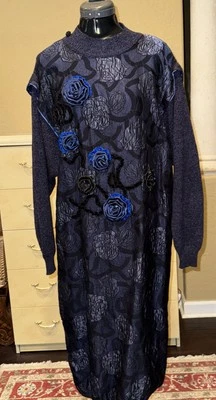 RARO SAMBUCARI ITALIA DE COLECCIÓN LANA ANGORA PUNTO SUÉTER VESTIDO ROSETAS L/XL Foto 1 de 4