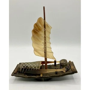 Escultura de bote chatarra asiática vintage decoración oriental regalo madera y baquelita - Imagen 1 de 7