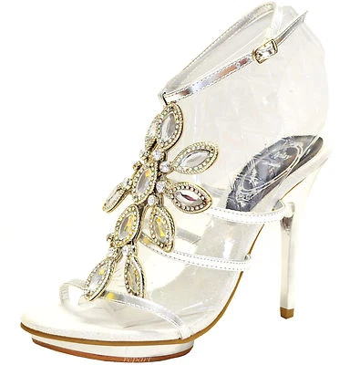Nuevos zapatos para mujer tacones de aguja de noche pedrería fiesta boda formal graduación plata Foto 1 de 2