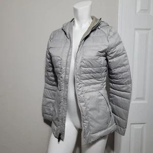 prAna XS jacket thin puffer full zipper hoodie quilted pockets duck down feather - Picture 1 of 8