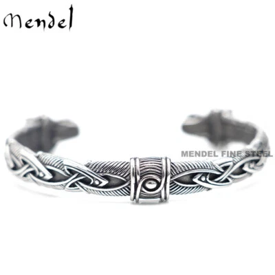 MENDEL Mens Norse Viking Arm Ring Fenrir Wolf Head Cuff Bangle Bracelet For Men - Image 1 of 4