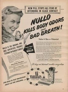 1951 Hygiene Body Odor Breath Vintage Print Ad 50s Nullo Pill Drug Pharma Digest - Picture 1 of 9