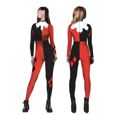 Bat Man Harley Quinn Joker Women Jumpsuit Bodysuit Cosplay Costume Halloween New - Image 1 of 4