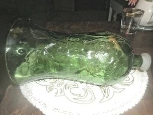 GLASS Candle VOTIVE 10 inches tall With FLOWERS AND VINES RARE Green EUC - Picture 1 of 12