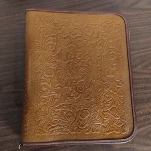 Original Stamp Storage Binder Brown Embossed Leather Split Cowhide Vintage 2Ring - Picture 1 of 13