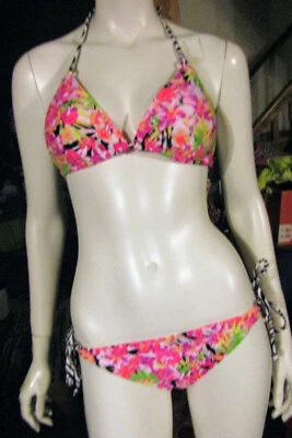 BIKINI BONGO MUJER JUNIOR L 2 PIEZAS TRAJE DE BAÑO ROSA FLORAL/RAYAS CEBRA NUEVO CON ETIQUETAS Foto 1 de 4