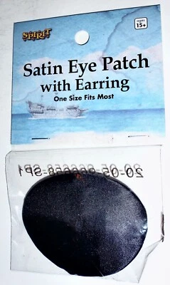 Pirate Gold Clip On Hoop Earring Black  Satin Eye Patch Costume Blackbeard - Image 1 of 2