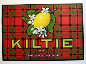 1940s Scottish Kiltie Plaid Lemon Crate Label Corona - Picture 1 of 1