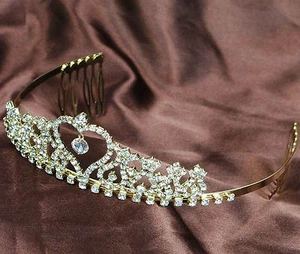 Heart Gold Brides Tiaras W/ Hair Combs Crystal Wedding Bridal Crowns Prom Party - Picture 1 of 7