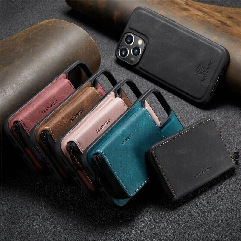 Leather Zipper Wallet Cover Back Case For 15 14 13 12 11 Pro Max SE XS XR 8 7 - Image 1 of 4