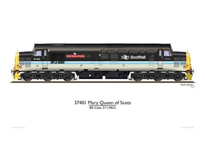 BR Class 37 37401 'Mary Queen of Scots' in ScotRail Livery - Print - Picture 1 of 1