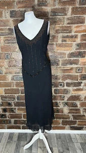 RONIT ZILKHA BLACK SILK BEADED SLEEVELESS DRESS SIZE 12 - Picture 1 of 16