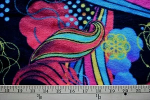 PSYHODELIC   PRINT  ON BLACK  FLEECE  FABRIC  32X59 INCHES  REMNANT - Picture 1 of 2