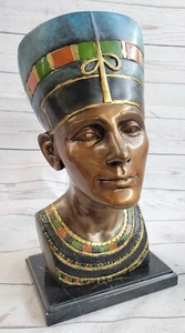 Bronze Figur Ägyptische Büste Queen Nefertiti Heim Dekor Statue Groß Figur - Foto 1 di 7