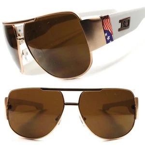 Novelty Mens Womens Gold Frame Rectangle Patriotic American Flag Sunglasses - Picture 1 of 4