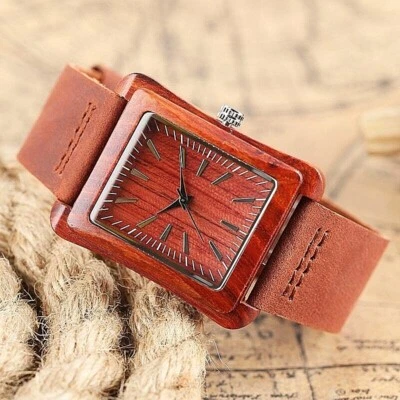 Reloj pulsera estilo rectangular minimalista madera bambú - madera para mujer Foto 1 de 4