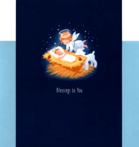 Gabriel Angel White Lamb Sheep Baby Jesus Hallmark Christmas Card - Picture 1 of 3