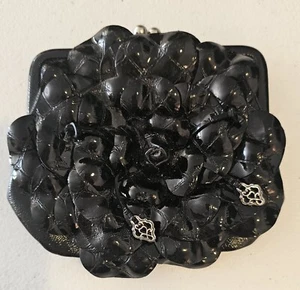 Brighton Small Black Rosalie Flower Patent Coin Purse No Strap - Picture 1 of 13