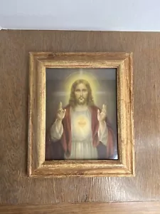 The Sacred Heart of Jesus Christian Catholic Religious Vintage Framed Print - Picture 1 of 3