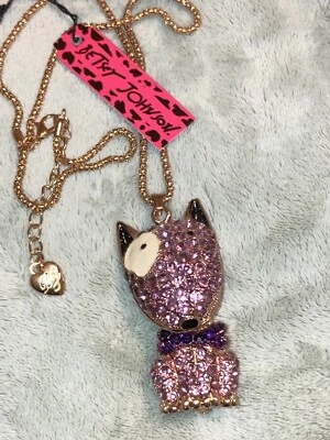 Collar 3D Betsey Johnson Pink Bull Terrier Spuds Perro Estrás Cristales Foto 1 de 4