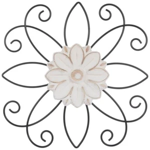 Black Metal Wall Décor with Crafted distressed WHITE Flower . Eye Catching Décor - Picture 1 of 5