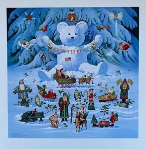 Charles Wysocki Limited Edition Signed Print “Jingle Bell Teddy & Friends” 1990 - Picture 1 of 5