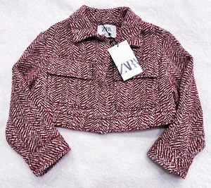 NWT! Zara Textured Herringbone Overshirt Jacket Red Girls Crop Sz 6-7 - Picture 1 of 4