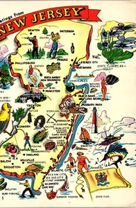 Vintage Greetings Map / Points of Interest Postcard New Jersey NJ Tourism 1962 - Picture 1 of 3