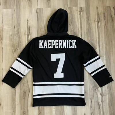 复古 NFL 旧金山 49 人队 Colin Kaepernick #7 球衣黑色连帽衫男式 M — 第 1/4 张图片