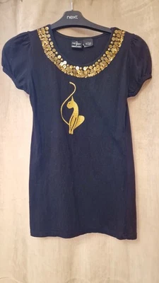 Camiseta Y2K Baby Phat Criança Grande Preta LANTEJOULAS GATO & Decote Designer Menina  - Imagem 1 de 4