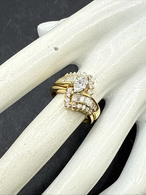 💎 Natural Marquise 1.25ct Diamond Wedding Ring Bridal Set 14K Yellow Gold Band - Image 1 of 4
